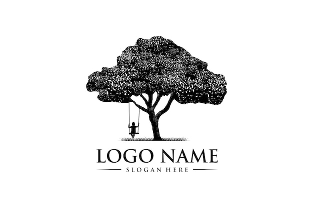 child care vintage rustic tree logo design template