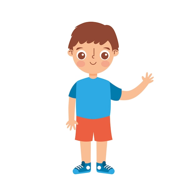 Child cartoon waving with his hand up isolated over white background. vector illustration