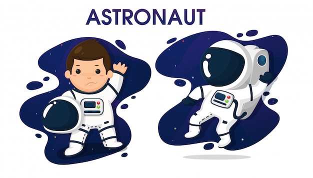 Child characters in astronaut costume in space.