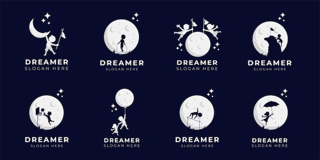 Коллекция иллюстраций дизайна логотипа детской мечты - логотип dreamer