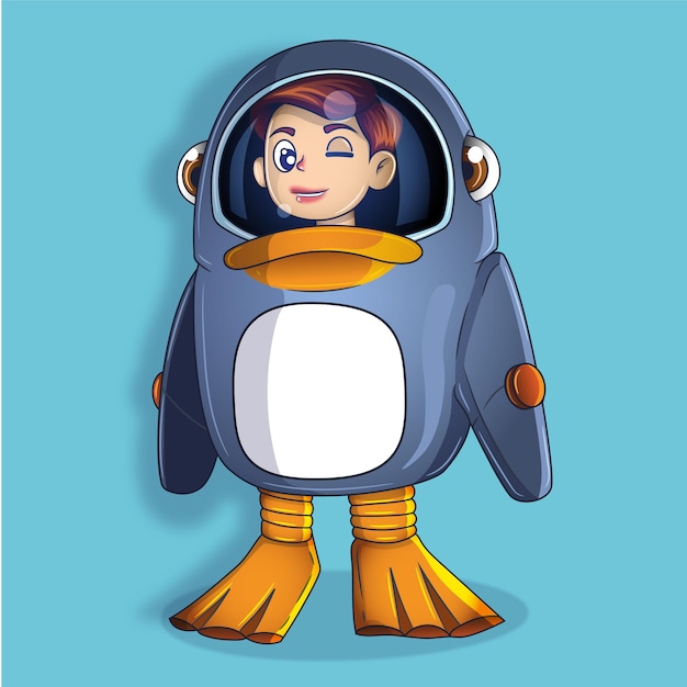 Vector child dressed as a penguin for halloween