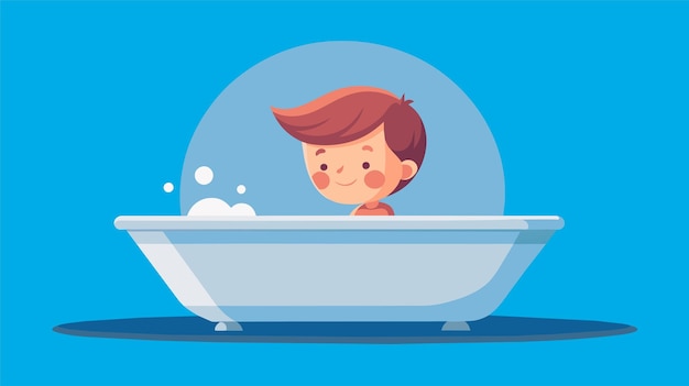 Child enjoying bubble bath cute cartoon vector illustration