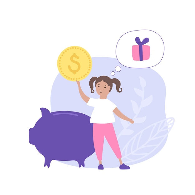 Vector child finance education symbol. investment, budget planning bank and coin symbol.