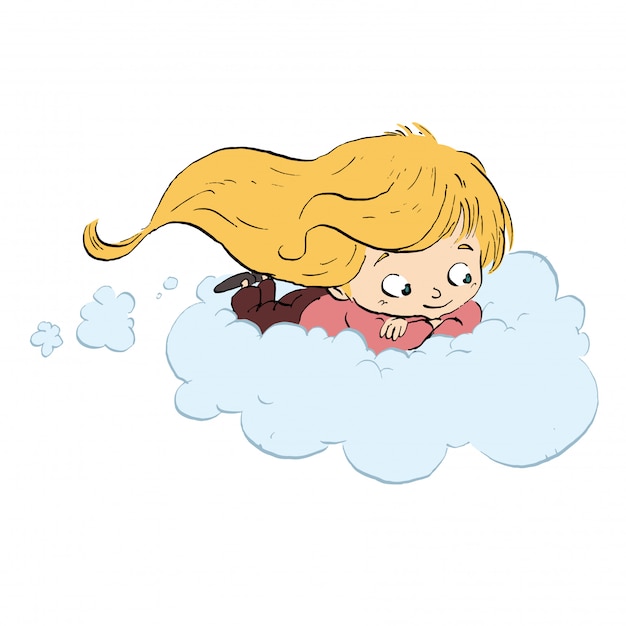 Child flying with cloud