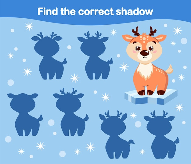 Child Game Find the deer's shadow Series Animals of the Arctic cartoon style