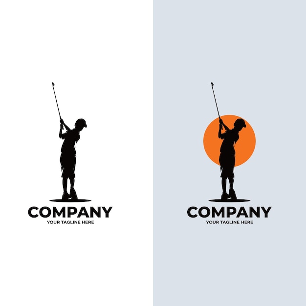 Vector child golf player logo design template