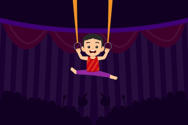 Vector child gymnast performs in circus