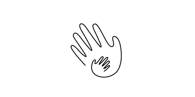 Child hand in parent hand one line illustration