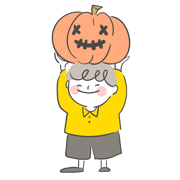 ハロウィーンのカボチャを持っている子供。