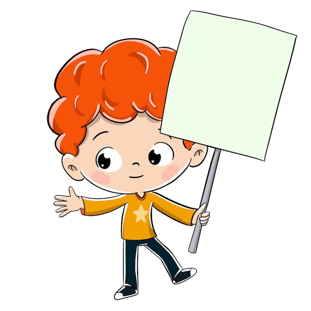 Child holding a sign in his hand drawing attention