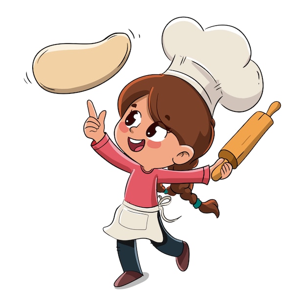  Child makes a pizza or cooks