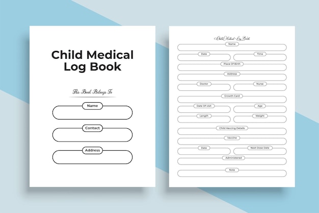 Vector child medical journal kdp interior infant daily growth information tracker and vaccine checker template kdp interior notebook child medical information and daily activities tracker interior