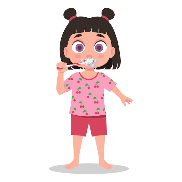 Vector a child in pajamas brushes his teeth. vector illustration