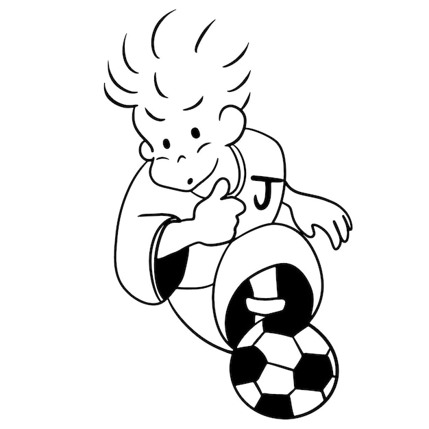 サッカーをしている子供 漫画の落書き カワイイアニメ ぬりえページ かわいいイラスト キャラクターを描く