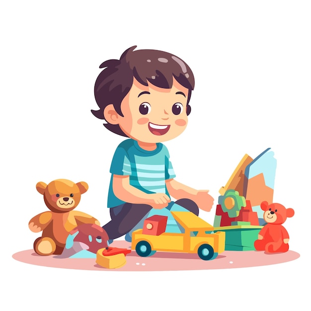 Premium Vector  Child playing with toys