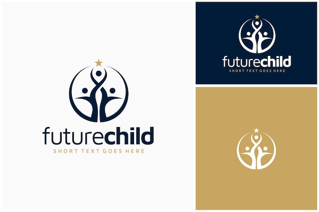 Vector child reach star with mother and father parent support kid to get better future logo design