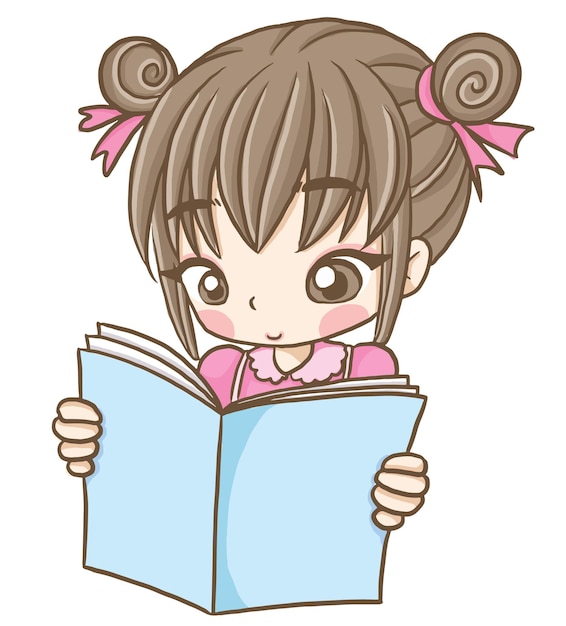 child reading a book cartoon doodle kawaii anime coloring page cute illustration drawing character