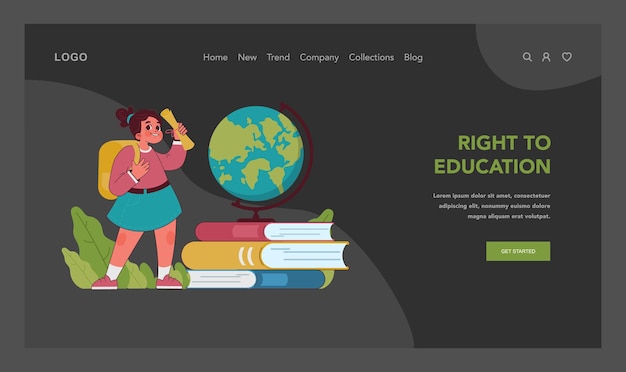 Vector child rights concept bright girl student with zest for knowledge standing ready with backpack