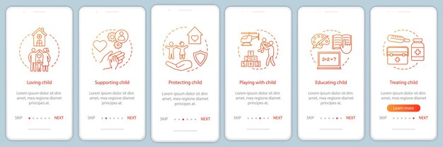 Child rights onboarding mobile app page screen with linear concepts