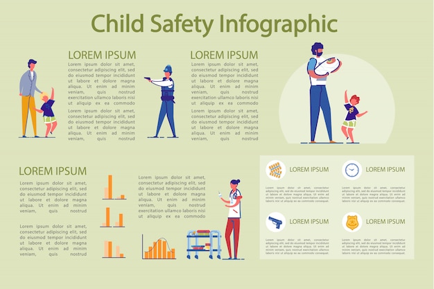 Child Safety Infographic Set with Parent and Kids.