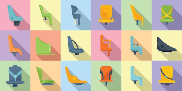 Child seat bike icons set flat vector. adult bicycle