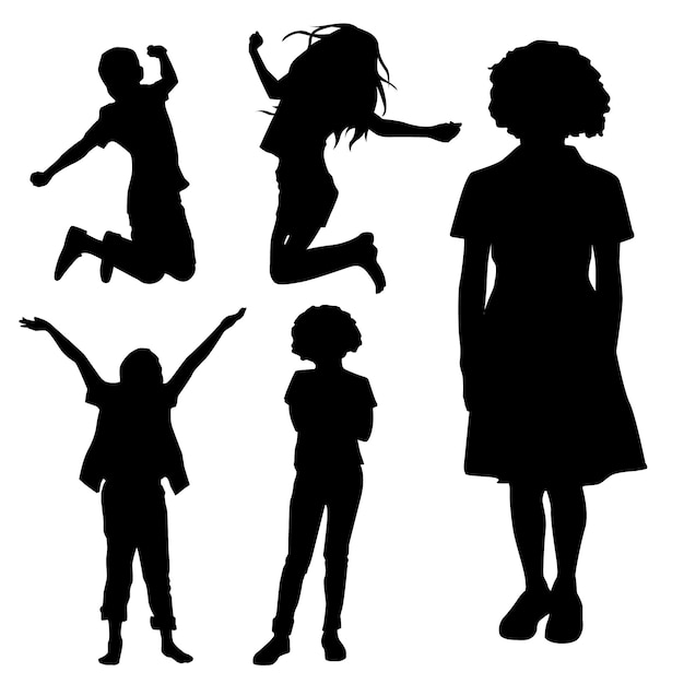 Vector child sillhouetes playing and jumping