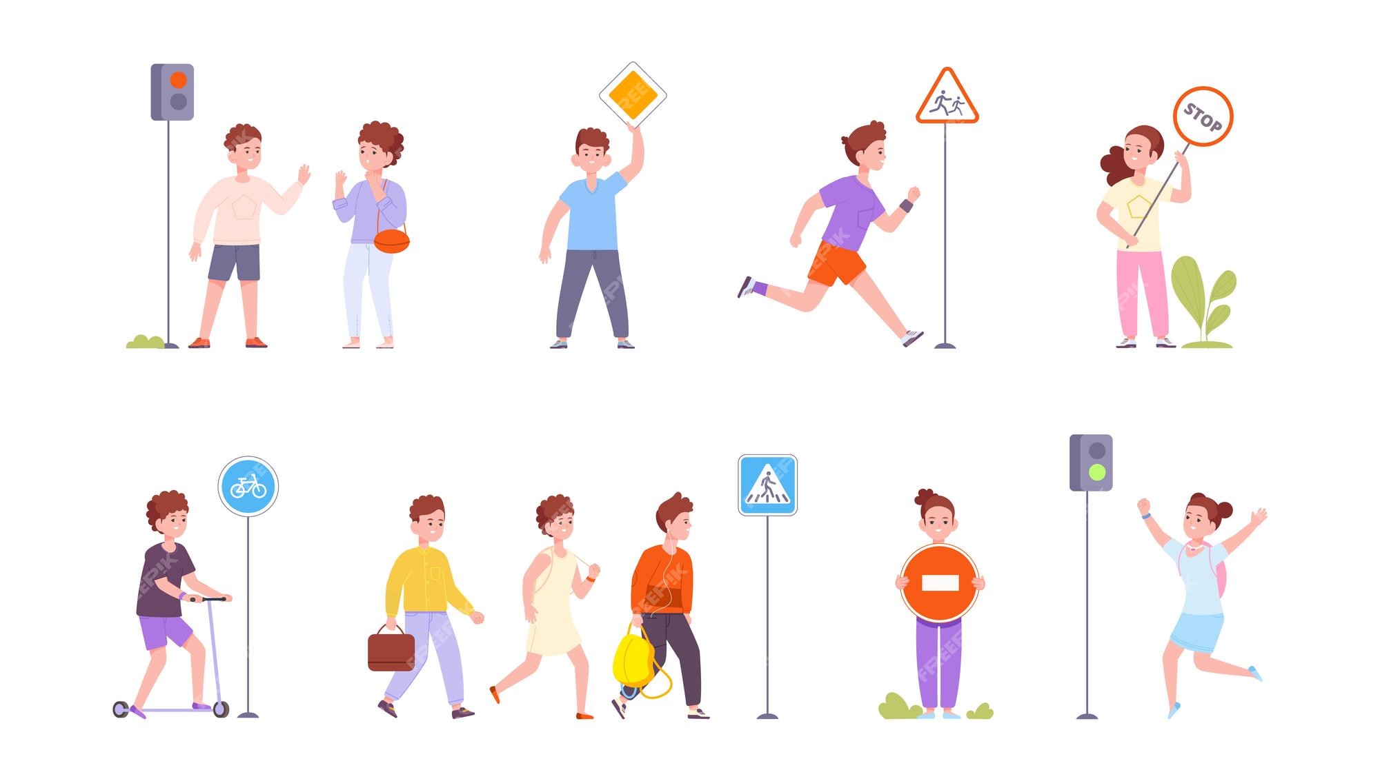 Rules for Pedestrians. the Meaning of Traffic Light Signals. School Kid Walking Across Pedestrian Crossing. Road Safety Rules. Stock Vector - Illustration of light, attention: 235832842