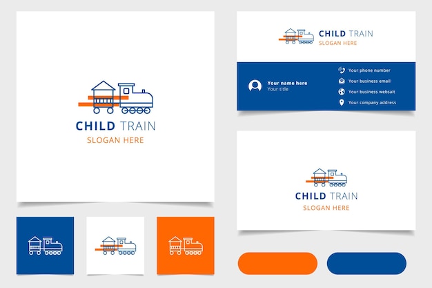 Child train logo design with editable slogan branding book and business card template