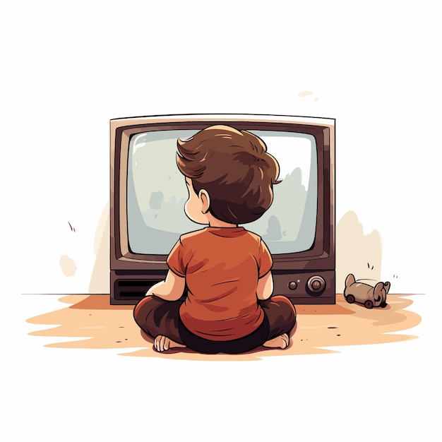 Un bambino che guarda un adesivo televisivo vintage