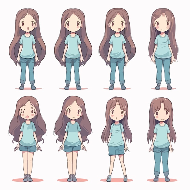 Vector child wearing blue clothes cartoon pose