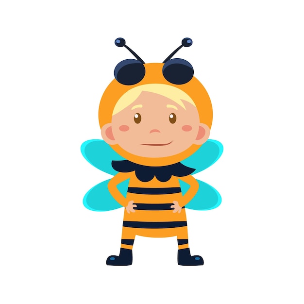 child wearing costume of bee. cute vector illustration