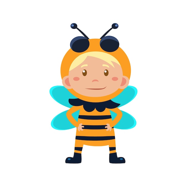 Bambino che indossa il costume di bee. illustrazione vettoriale carina