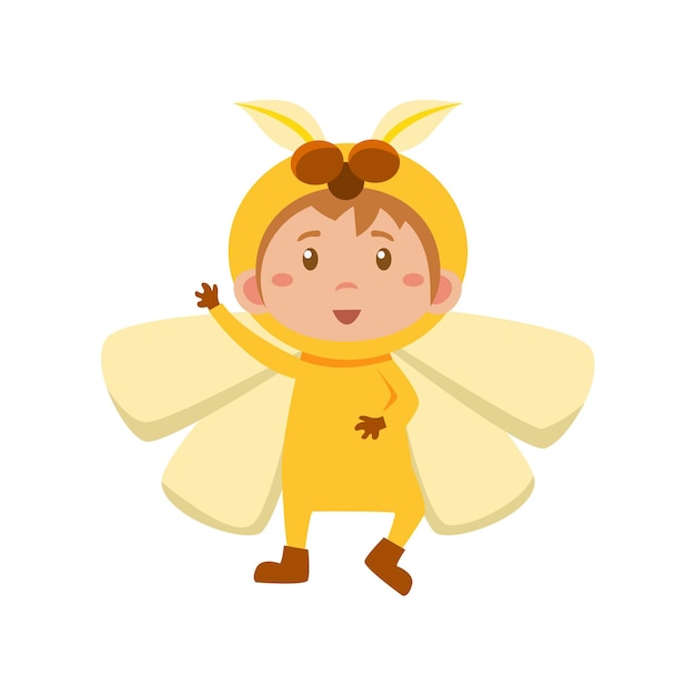 Child Wearing Costume of Yellow Butterfly. Cute Vector Illustration