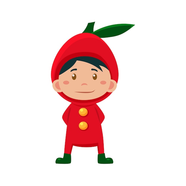 Child Wearinge Costum of Red Apple. Cute Vector Illustration