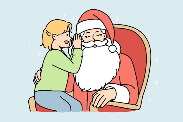 Bambino che sussurra all'orecchio di babbo natale