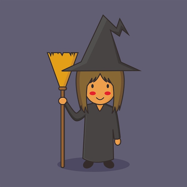 Vector a child in a witch costume on halloween