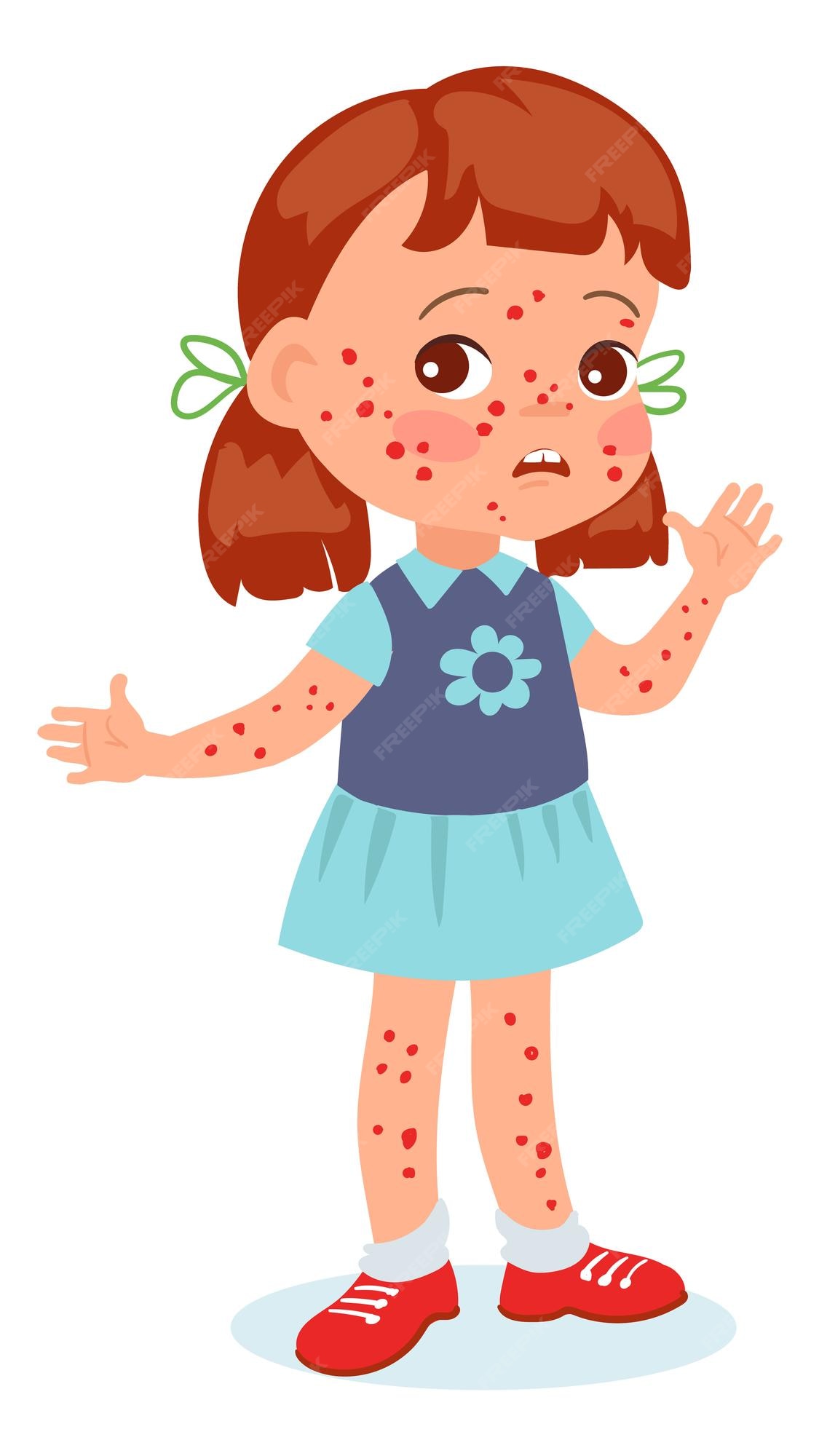 Premium Vector | Child with chicken pox cartoon kid with red rash