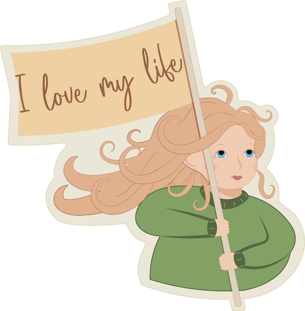 A child with a flag i love my life vector label format shild holding flag label format still life