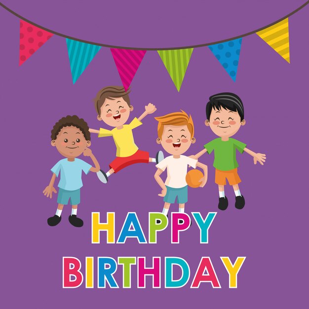 Vector child with happy birthday related icons image