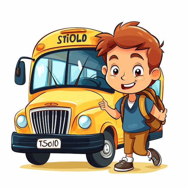 Vettore bambino con l'autobus scolastico