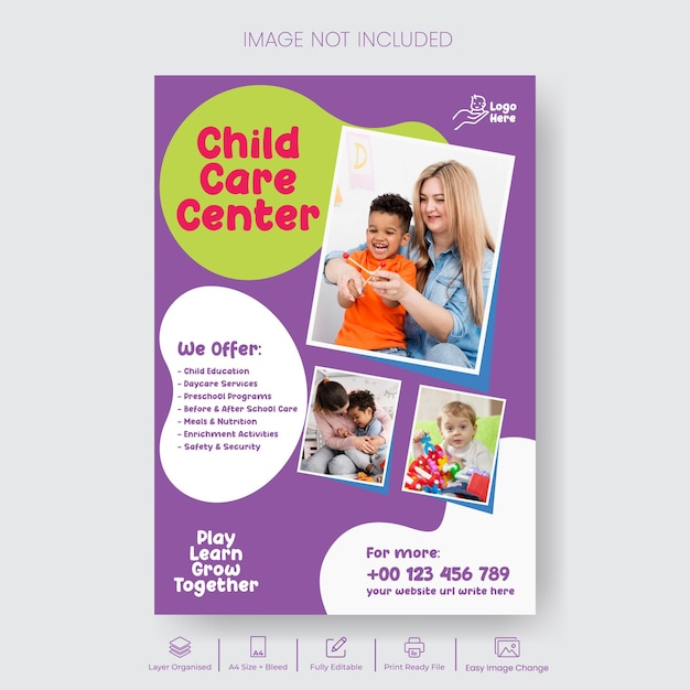 childcare center and daycare print flyer or poster template design