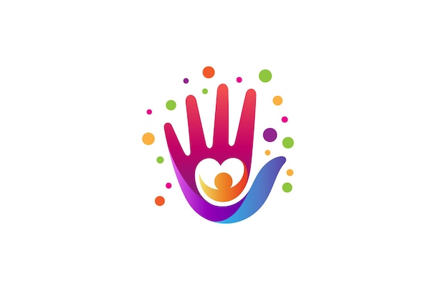 Childcare hand logo with kid inside