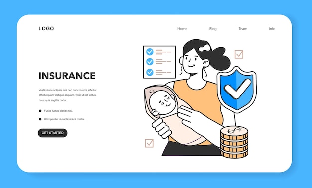 벡터 육아 휴직 보조금 또는 보험 웹 배너 또는 랜딩 페이지
