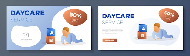 Childcare service online banner template set daycare kids support corporate advertisement