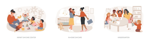 childcare services isolated concept vector illustration set