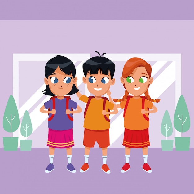 Vector childhood cute school students cartoon