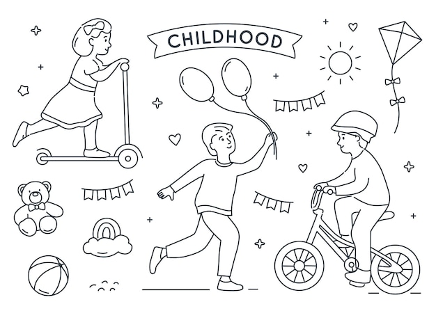 Childhood doodle elements set