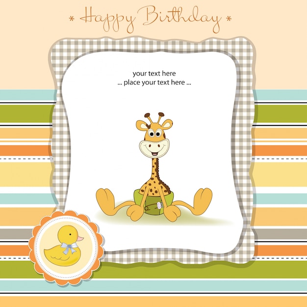 Childish birthday card with little giraffe