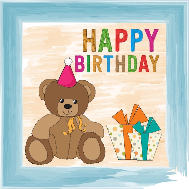 Vector childish birthday card with teddy bear