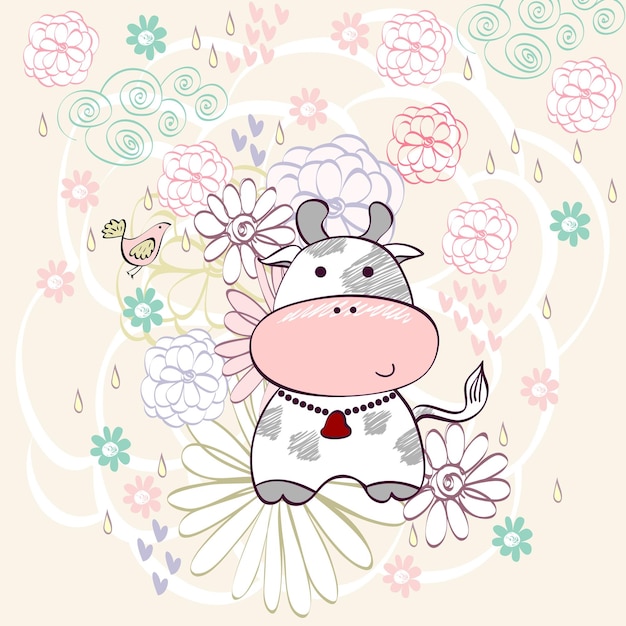 Vector childish card with cow